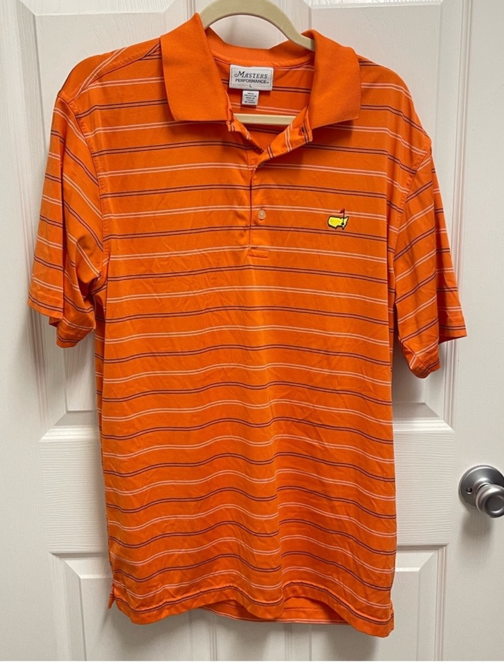 Masters Performance Men’s Orange Striped Polo Shirt. Sz Large